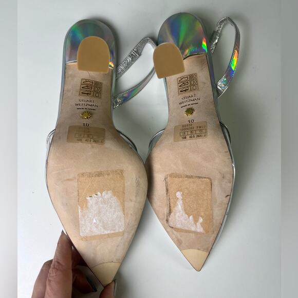Stuart Weitzman Womens Silver Clear Pointed Stuart Xcurve 100 Slingback Heels 10 - Picture 10 of 11